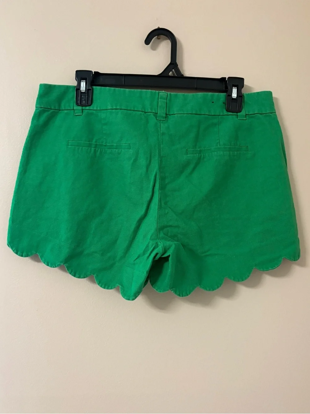 J. Crew Scalloped Hem Shorts Green Linen Blend Mid Rise Preppy Size 10